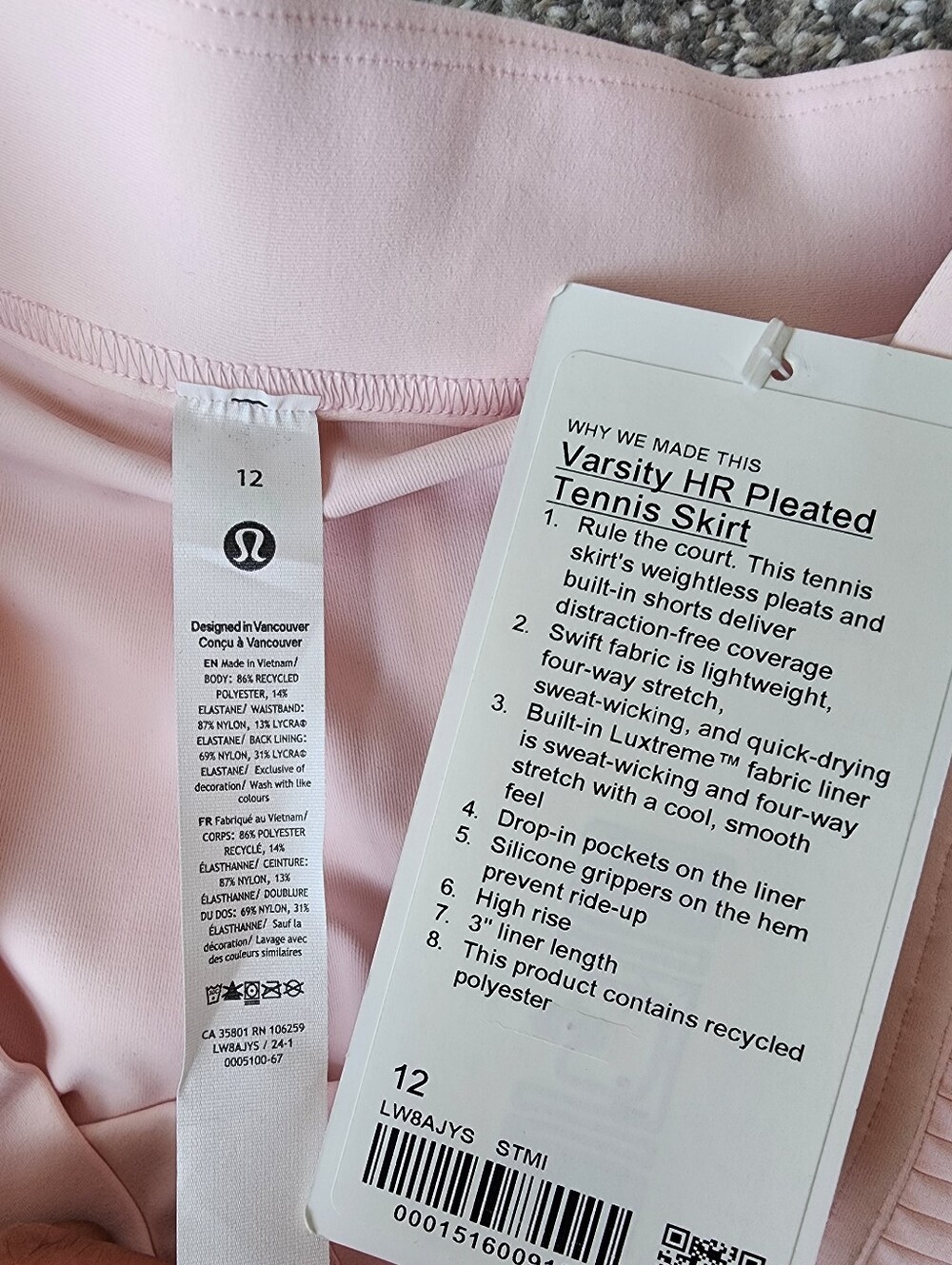 Lululemon Varsity HR Pleated Tennis Skirt Size 12 In Strawberry Milkshake NWT - Picture 6 of 6